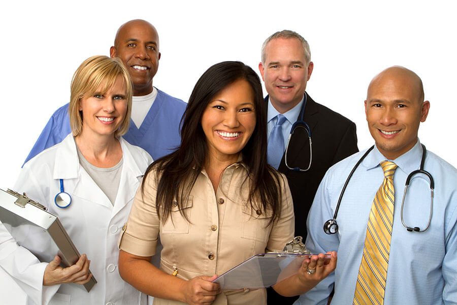 diverse group of smiling health professionals